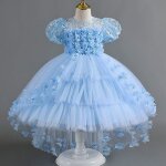 Robe de mariée princesse en dentelle pétale pour enfant ecelen - robe à traîne - bleu Robe de mariée princesse en dentelle pétale pour enfant ecelen - robe à traîne - bleu