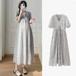 Robe de maternité dété ecelen - robe longue ample en mousseline de soie grande taille - gris Robe de maternité dété ecelen - robe longue ample en mousseline de soie grande taille - gris