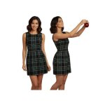 Robe de no�l pour femme � carreaux vert sans manches avec fermeture �clair s