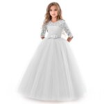 Robe de princesse cérémonie fille longue en dentelle robe de soirée mariage tulle manches 3 / 4 pour ... Robe de princesse cérémonie fille longue en dentelle robe de soirée mariage tulle manches 3 / 4 pour ...