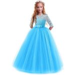 Robe de princesse crmonie fille longue en dentelle robe de soire mariage tulle manches 3 / 4 pour ...