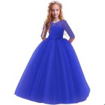 Robe de princesse crmonie fille longue en dentelle robe de soire mariage tulle manches 3 / 4 pour ...