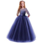 Robe de princesse crmonie fille longue en dentelle robe de soire mariage tulle manches 3 / 4 pour ...