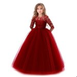 Robe de princesse cérémonie fille longue en dentelle robe de soirée mariage tulle manches 3 / 4 pour ... Robe de princesse cérémonie fille longue en dentelle robe de soirée mariage tulle manches 3 / 4 pour ...