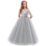 Robe de princesse crmonie fille longue en dentelle robe de soire mariage tulle manches 3 / 4 pour ...