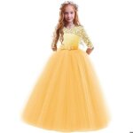 Robe de princesse crmonie fille longue en dentelle robe de soire mariage tulle manches 3 / 4 pour ...