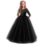 Robe de princesse cérémonie fille longue en dentelle robe de soirée mariage tulle manches 3 / 4 pour ... Robe de princesse cérémonie fille longue en dentelle robe de soirée mariage tulle manches 3 / 4 pour ...
