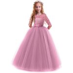 Robe de princesse cérémonie fille longue en dentelle robe de soirée mariage tulle manches 3 / 4 pour ... Robe de princesse cérémonie fille longue en dentelle robe de soirée mariage tulle manches 3 / 4 pour ...