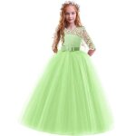 Robe de princesse c�r�monie fille longue en dentelle robe de soir�e mariage tulle manches 3 / 4 pour ...