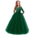 Robe de princesse crmonie fille longue en dentelle robe de soire mariage tulle manches 3 / 4 pour ...