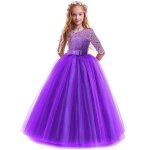 Robe de princesse crmonie fille longue en dentelle robe de soire mariage tulle manches 3 / 4 pour ...