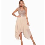 Robe rétro en mousseline à paillettes ecelen pour femme - col v - robe de soirée élégante - abricot Robe rétro en mousseline à paillettes ecelen pour femme - col v - robe de soirée élégante - abricot