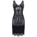 Robe rtro noire  paillettes style annes 20 franges et broderies idale soire bal cocktail halloween ...