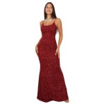 Robe de soir�e coupe sir�ne brod�e de sequins. fines bretelles r�glables et zip invisible dans le dos. ...