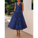 Robe de soirée ecelen pour femme - sans manches - col en v - bleu marine Robe de soirée ecelen pour femme - sans manches - col en v - bleu marine