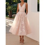 Robe de soire ecelen pour femme - sans manches - col en v - rose clair