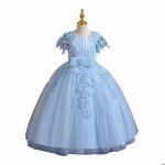 Robe de soire pour filles ecelen - robe princesse  n?ud ptale bleu ciel pour occasions spciales 2 ...