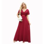 Robe de soirée grande taille ecelen en mousseline de soie pour femme - col v - manches trompette - bordeaux ... Robe de soirée grande taille ecelen en mousseline de soie pour femme - col v - manches trompette - bordeaux ...
