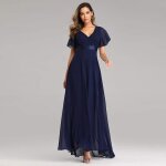 Robe de soire grande taille en mousseline ecelen pour femme col en v manches trompette bleu fonc