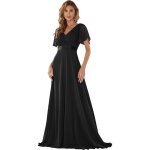 Robe de soire grande taille en mousseline ecelen pour femme col en v manches trompette noire