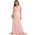 Robe de soire grande taille en mousseline de soie ecelen pour femme - col en v - manches trompette - ...
