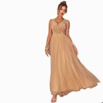Robe de soirée longue à paillettes sans manches ecelen pour femme - robe de cocktail - abricot Robe de soirée longue à paillettes sans manches ecelen pour femme - robe de cocktail - abricot