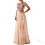 Robe de soire en mousseline  sequins ecelen pour femme - robe de demoiselle dhonneur trapze  col ...