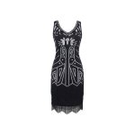 Robe xs rtro noire  sequins style annes 20 avec franges et broderies idale pour soire bal cocktail ...
