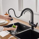Robinet 3 voies avec douchette extractible & sortie eau filtrée robinet de cuisine à double poignée acier ... Robinet 3 voies avec douchette extractible & sortie eau filtrée robinet de cuisine à double poignée acier ...