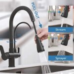 Robinet de cuisine 3 voies mitigeur de cuisine noir avec douchette extractible mitigeur evier cuisine ...