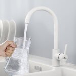 Robinet cuisine bec haut mitigeur evier  poigne unique rotatif  360 mitigeur cuisine  eau froide ...
