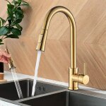 Robinet de cuisine dor� - extensible avec douchette mitigeur �vier rotatif � 360� - 2 modes de pulv�risation ...