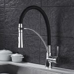 Robinet cuisine mitigeur avec douchette extractible en silicone noir rabattable 360 mitigeur pour evier ...
