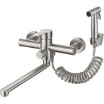 Robinet mural de cuisine inox nickel bross� avec douchette lat�rale ? bec 12 po
