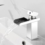Robinet lavabo cascade en inox mitigeur chrom court bec verseur en cascade