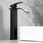Robinet de lavabo mitigeur salle de bain cascade noir laqu vasque evier haut