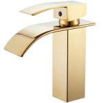 Robinet de lavabo robinet de salle de bain monotrou moderne avec bec cascade couleur or