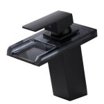 Robinet mitigeur lavabo cascade salle de bain en ceramique en verre noir sans led & flexible