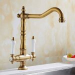 Robinet mitigeur traditionnel pour vier de cuisine en laiton massif avec double poigne bronze antique ...