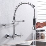 Robinet mural de cuisine chrome tte de pulvrisation  tirette et mlangeur avec 2 sorties (jet et pulvrisat ...