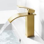 Mitigeur lavabo cascade dor� bross� en laiton - robinet salle de bain bec 107 mm 1 poign�e