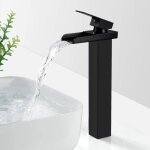 Mitigeur lavabo - jormftte - cascade noir mat - laiton - eau chaude et froide - monotrou