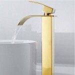 Robinet salle de bain lavabo haut cascade bec pour vasquemitigeur eau froide et chau moderne carr� chrom� ...