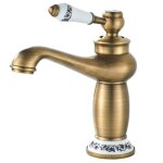 Robinet de salle de bains vintage monocommande c�ramique florale laiton antique robinet lavabo bidet ...