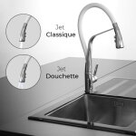 Robinetterie cuisine angel mitigeur vier  douchette mobile chrome avec flexible blanc essebagno