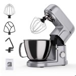 Robot ptissier robot de cuisine 5l 1000w et 10 vitesse avec batteur fouet et crochet pour cuisine argent ...