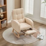 Rocking chair fauteuil  bascule - redom - en velours teddy - structure en bois massif avec repose - ...