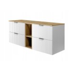 Rodan meuble sous lavabo 140 cm - avec plan de travail et �tag�re - flow fa�ade rainur�e - blanc - 1406 ...