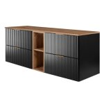 Rodan meuble sous lavabo 140 cm - avec plan de travail et �tag�re - flow fa�ade rainur�e - noir - 1406 ...