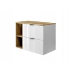 Rodan meuble sous lavabo 80 cm - avec plan de travail et �tag�re - flow fa�ade rainur�e - blanc - 80 ...